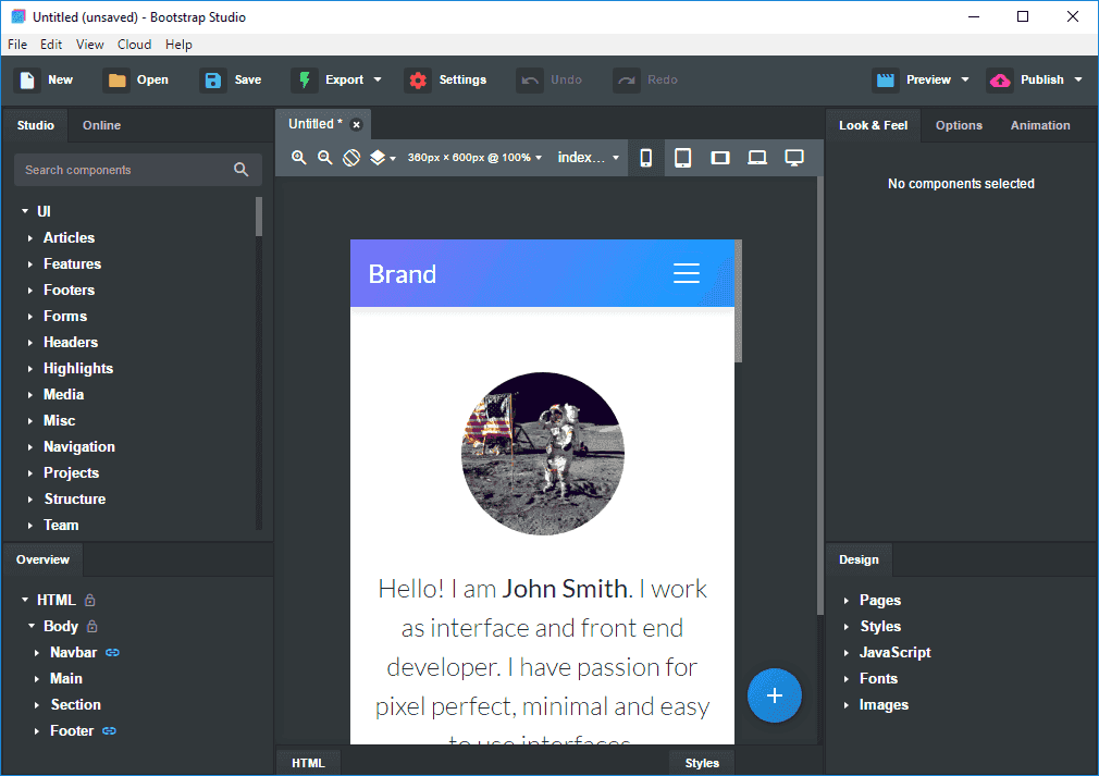 ภาพประกอบการใช้งานโปรแกรม Bootstrap Studio 8.0.1 (x64) ลำดับที่ 2