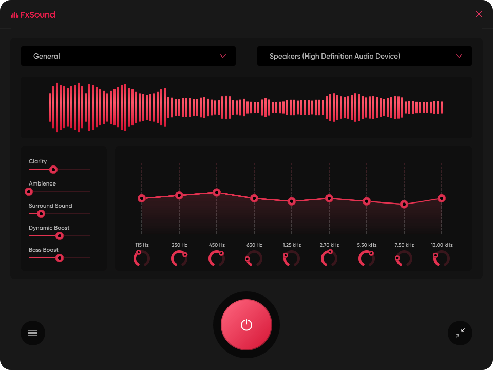 FxSound Pro 1.2.11 หน้าจอการใช้งานของโปรแกรม FxSound Pro 1.2.11