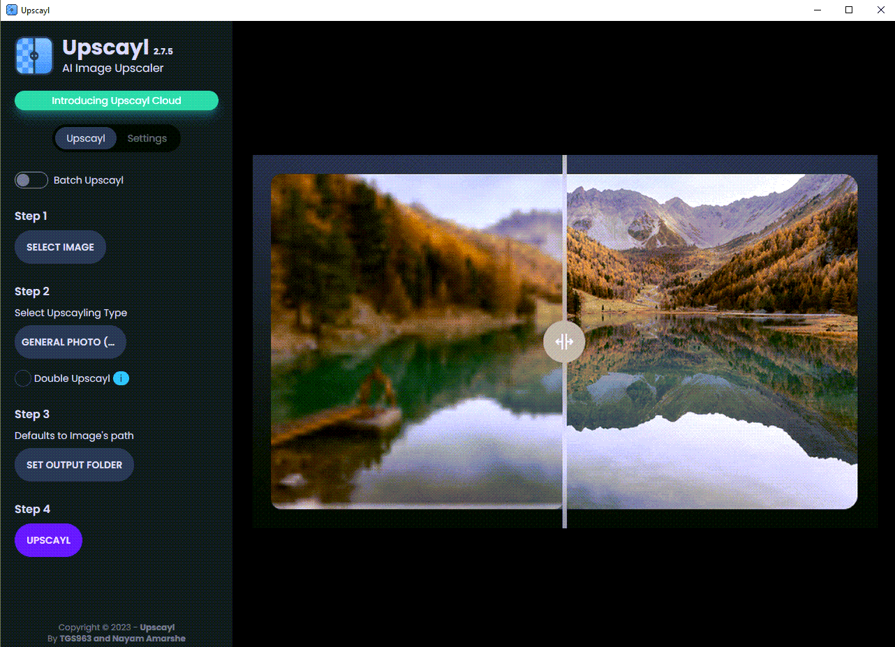 หน้าจอการใช้งานของโปรแกรม Upscayl v2.15.0