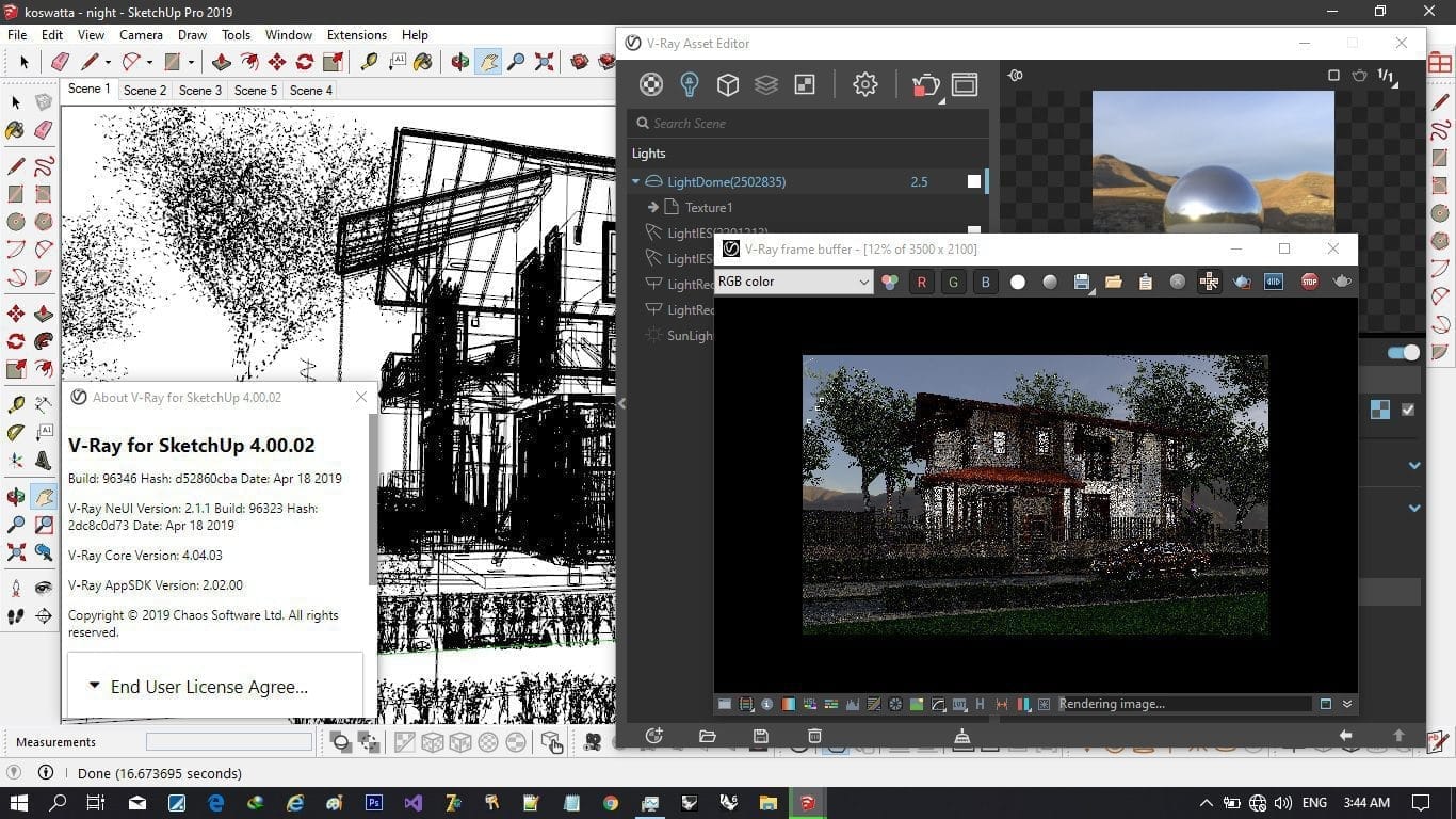 ภาพหน้าจอโปรแกรม V-Ray 6.20.06 for SketchUp 2019-2024