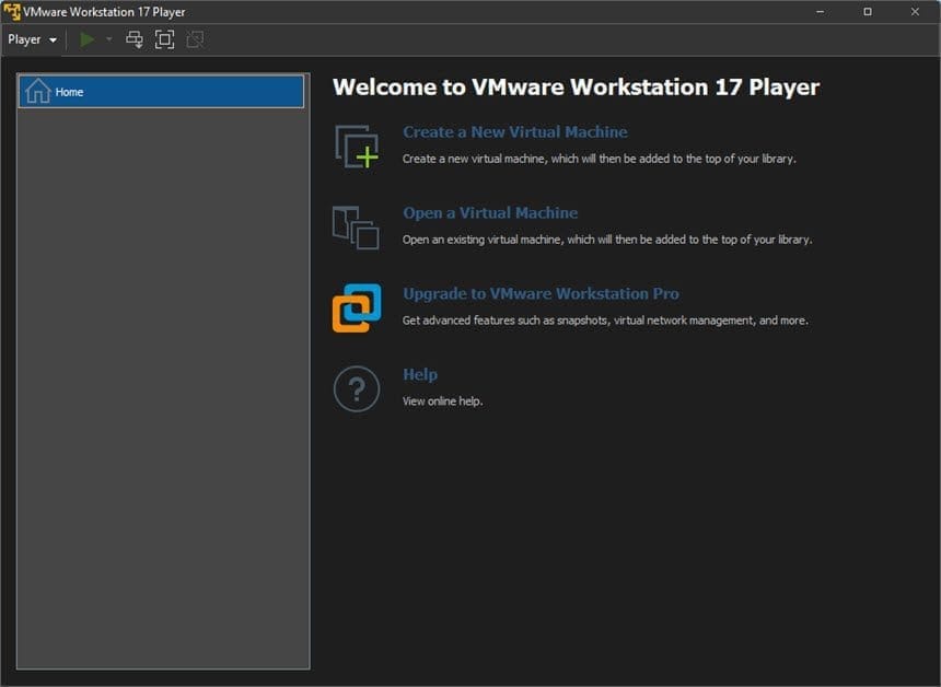 VMware Workstation Player 17 dark window