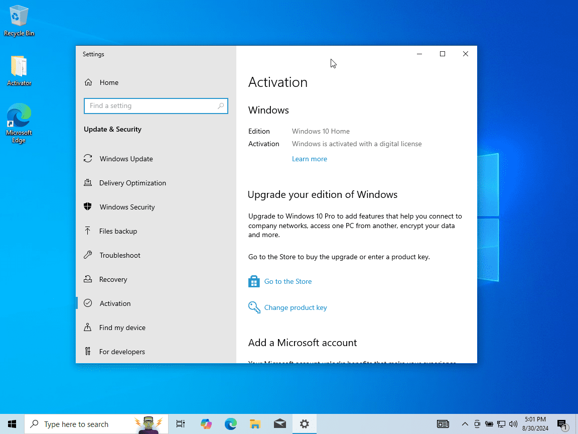 หน้าจอการใช้งานของโปรแกรม Windows 10 Home 22H2